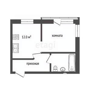 1-к квартира, вторичка, 38м2, 3/3 этаж