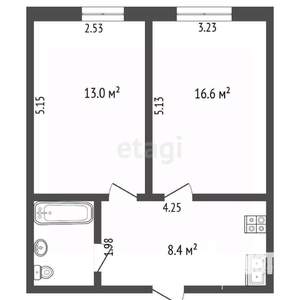2-к квартира, вторичка, 41м2, 2/5 этаж