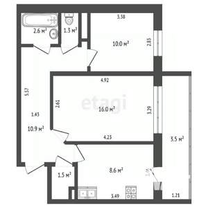 2-к квартира, вторичка, 51м2, 10/10 этаж