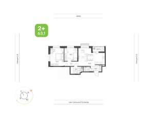 2-к квартира, вторичка, 63м2, 9/9 этаж