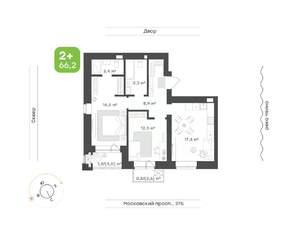 2-к квартира, строящийся дом, 66м2, 2/7 этаж