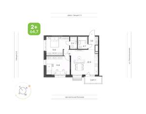 2-к квартира, вторичка, 65м2, 8/21 этаж