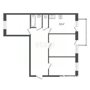 3-к квартира, вторичка, 65м2, 1/9 этаж