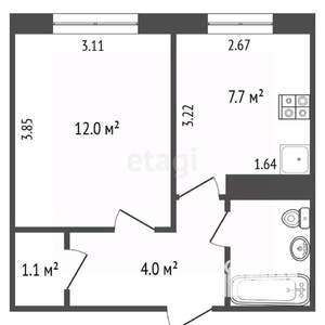 1-к квартира, вторичка, 29м2, 6/9 этаж
