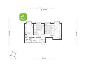 2-к квартира, вторичка, 76м2, 2/9 этаж