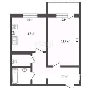 1-к квартира, вторичка, 32м2, 8/9 этаж