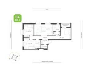 3-к квартира, вторичка, 89м2, 2/9 этаж