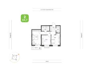 2-к квартира, вторичка, 55м2, 2/9 этаж