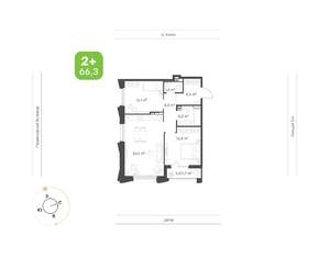 2-к квартира, вторичка, 66м2, 3/16 этаж