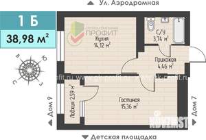 1-к квартира, строящийся дом, 39м2, 4/4 этаж