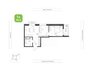 1-к квартира, вторичка, 48м2, 8/21 этаж