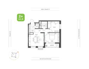 2-к квартира, вторичка, 62м2, 9/21 этаж