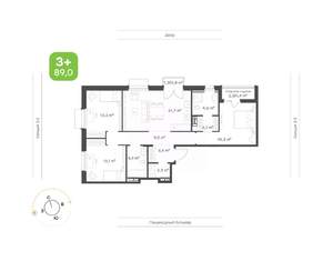 3-к квартира, вторичка, 89м2, 4/9 этаж