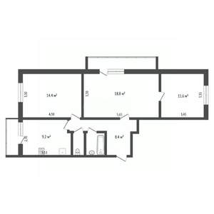 3-к квартира, вторичка, 65м2, 10/12 этаж