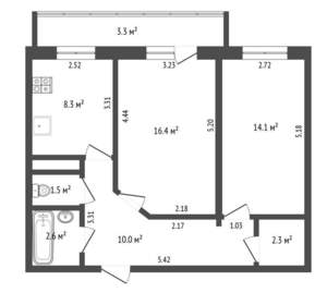 2-к квартира, вторичка, 59м2, 1/10 этаж