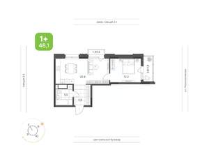 1-к квартира, вторичка, 48м2, 4/21 этаж