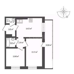 2-к квартира, вторичка, 59м2, 10/14 этаж