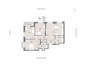 3-к квартира, вторичка, 82м2, 13/21 этаж