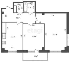 2-к квартира, вторичка, 70м2, 15/18 этаж