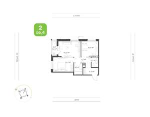2-к квартира, вторичка, 56м2, 3/9 этаж