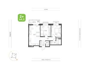 2-к квартира, вторичка, 64м2, 4/9 этаж