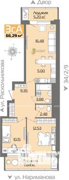 3-к квартира, строящийся дом, 64м2, 1/19 этаж