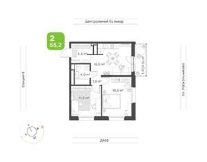 2-к квартира, вторичка, 55м2, 16/24 этаж