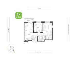 2-к квартира, вторичка, 63м2, 2/9 этаж