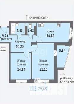 2-к квартира, вторичка, 80м2, 21/27 этаж