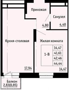 1-к квартира, вторичка, 46м2, 10/24 этаж