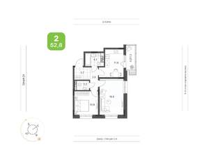 2-к квартира, вторичка, 53м2, 6/9 этаж