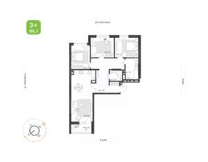 3-к квартира, вторичка, 86м2, 9/10 этаж