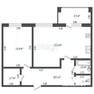 2-к квартира, сданный дом, 52м2, 1/3 этаж