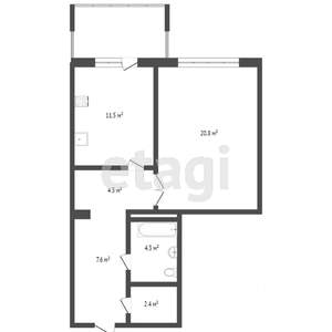1-к квартира, вторичка, 54м2, 3/5 этаж
