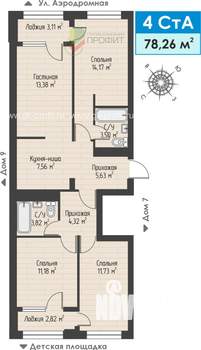 4-к квартира, строящийся дом, 78м2, 1/4 этаж