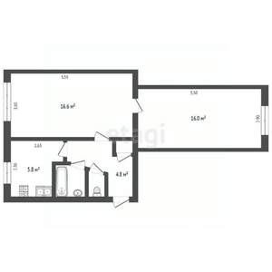 2-к квартира, вторичка, 47м2, 1/5 этаж