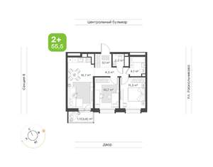 2-к квартира, вторичка, 56м2, 22/24 этаж