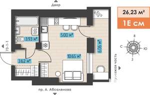 1-к квартира, строящийся дом, 26м2, 16/25 этаж