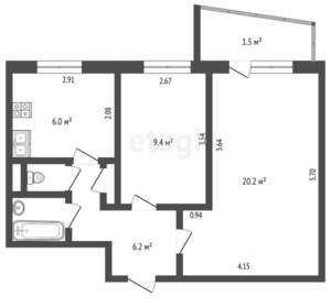 2-к квартира, вторичка, 45м2, 7/9 этаж