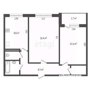 2-к квартира, вторичка, 51м2, 12/12 этаж