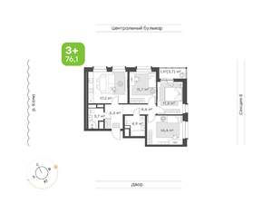 3-к квартира, вторичка, 76м2, 15/19 этаж