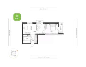 1-к квартира, вторичка, 48м2, 9/21 этаж