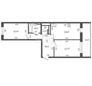 2-к квартира, вторичка, 57м2, 7/10 этаж