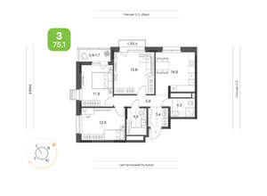 3-к квартира, вторичка, 75м2, 4/24 этаж