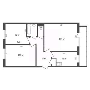 3-к квартира, вторичка, 60м2, 4/5 этаж