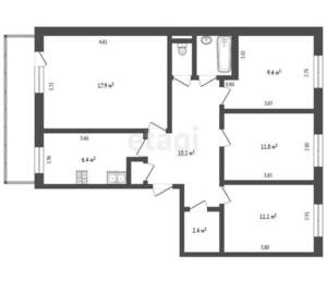 4-к квартира, вторичка, 72м2, 2/5 этаж
