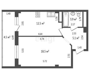 1-к квартира, вторичка, 45м2, 7/18 этаж