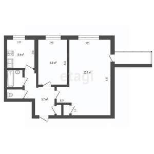 2-к квартира, вторичка, 45м2, 1/9 этаж