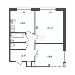 2-к квартира, вторичка, 39м2, 1/14 этаж