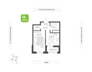1-к квартира, вторичка, 34м2, 10/16 этаж